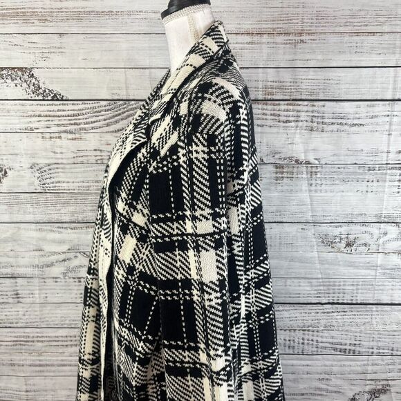 Chaps Duster Long Cardigan Sweater Plus size 2X Black Ivory Plaid Stretch Preppy - Picture 11 of 14